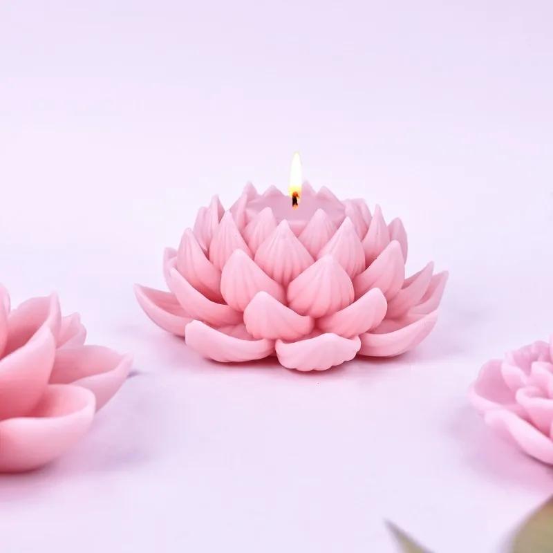 Силиконовая форма для свечей в виде лотоса, имитация цветка, автомобильная форма для ароматического камня, форма для украшения свечей в виде лампы в виде лотоса