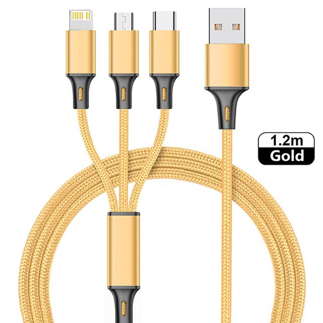 3 In 1 USB Type C Cable Phone Charge Cable Nylon Braided Universal Charging Data Cord For Iphone 14 Xiaomi Huawei Mate 40