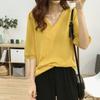 2025 Summer V-Neck Knit Short Sleeve Women's Slimming Top