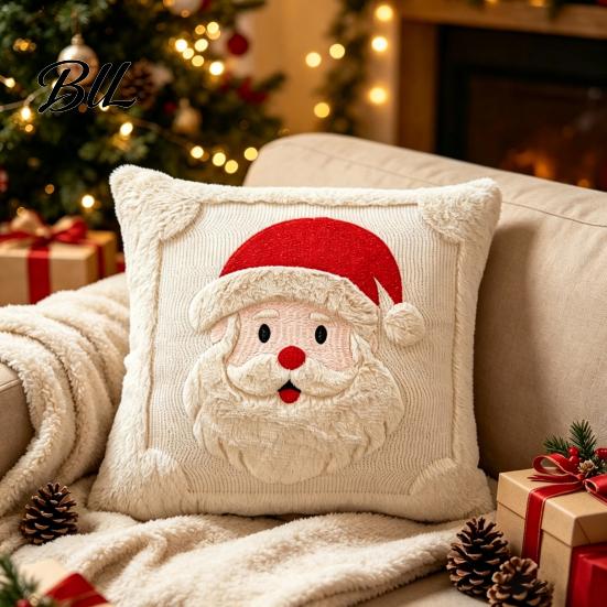 Decorative Throw Pillows for Couch Christmas Plush Pillowcase, 3D Embroidered Design Soft Pillow Holiday Living Room Decor Cover, Cushion Cover