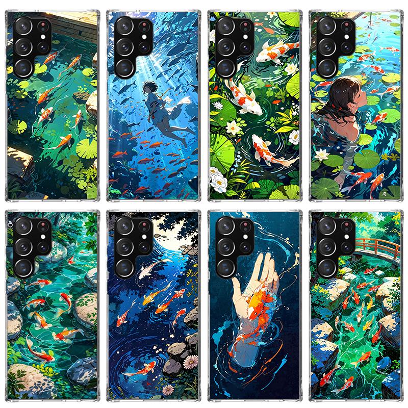 Japanese Garden Pond Koi Phone Case For Samsung Galaxy S23 S24 S25 Edge S26 Ultra S22 + S21 Plus S20 FE Cover Silicone Print She