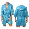 Men Casual Lounge Homewear Night Robe Sleepwear Pajamas Hooded Night-robe