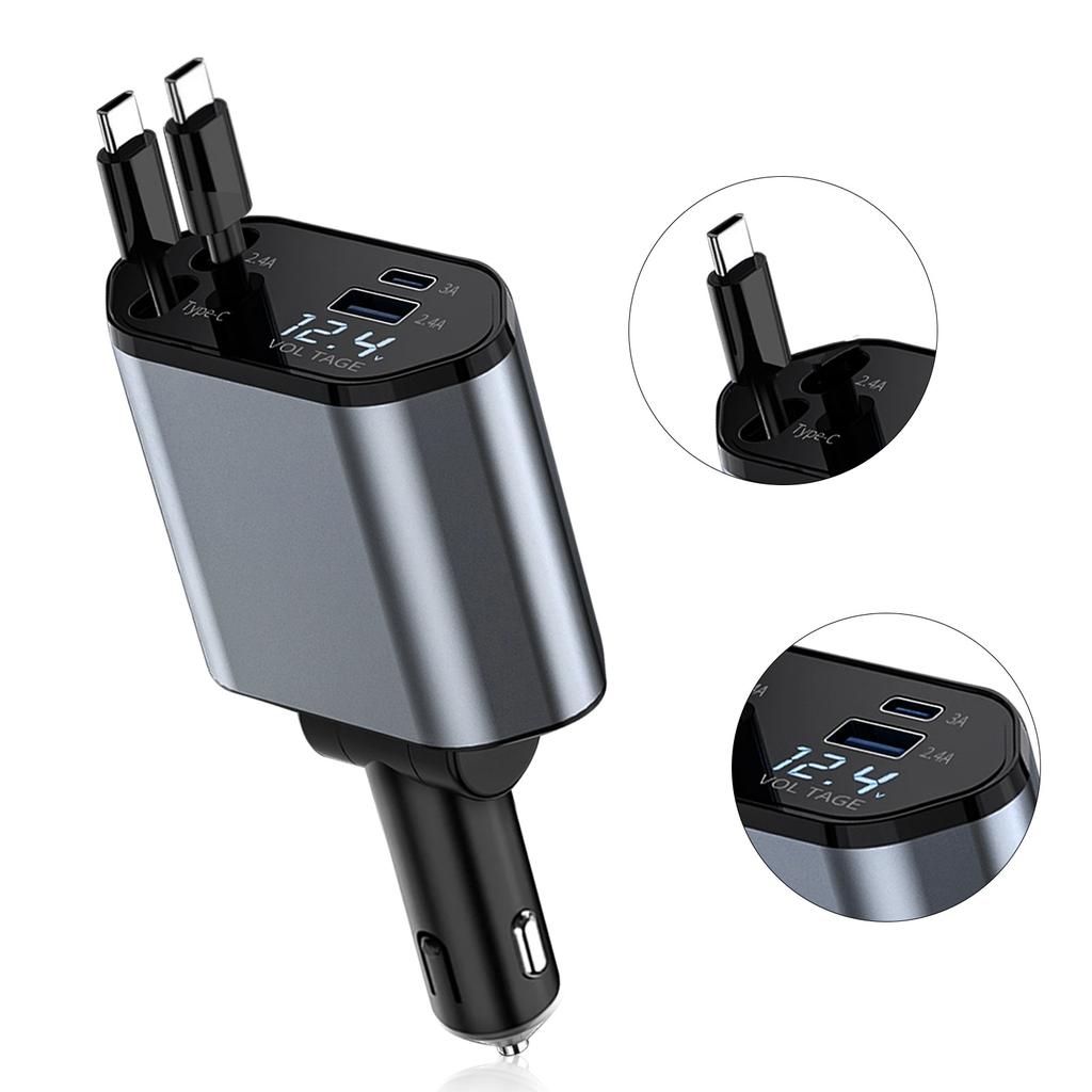 120W 4 IN 1 Retractable Car Charger USB C Cable For IPhone Huawei Samsung Fast Charge Cord Cigarette Lighter Adapter PD QC3.0
