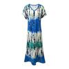 Women Summer Dress V-Neck Short Sleeve Side Slit Design Maxi Dress Tie Dye Print