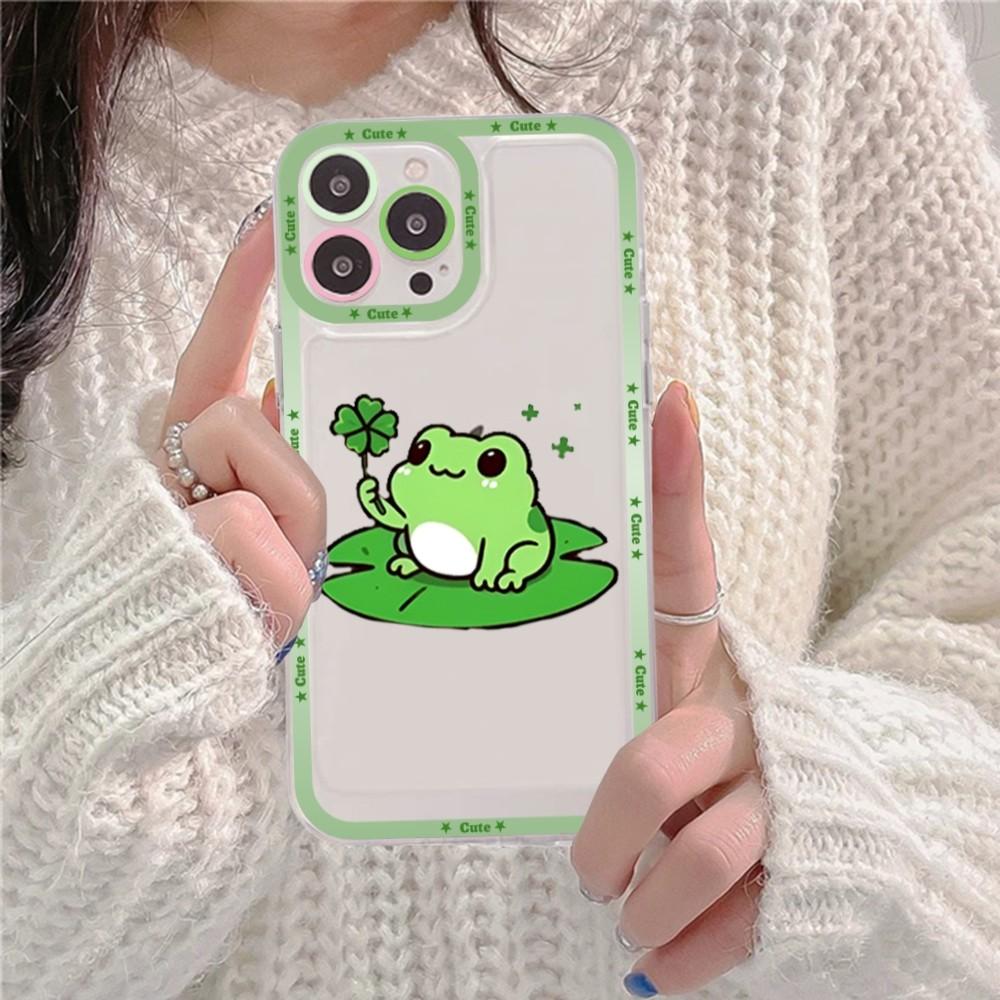 Mint Green The Frog Mushroom Phone Case For iPhone 16 15 14 13 12 11 Pro Max XS X XR Mini Protective Cover