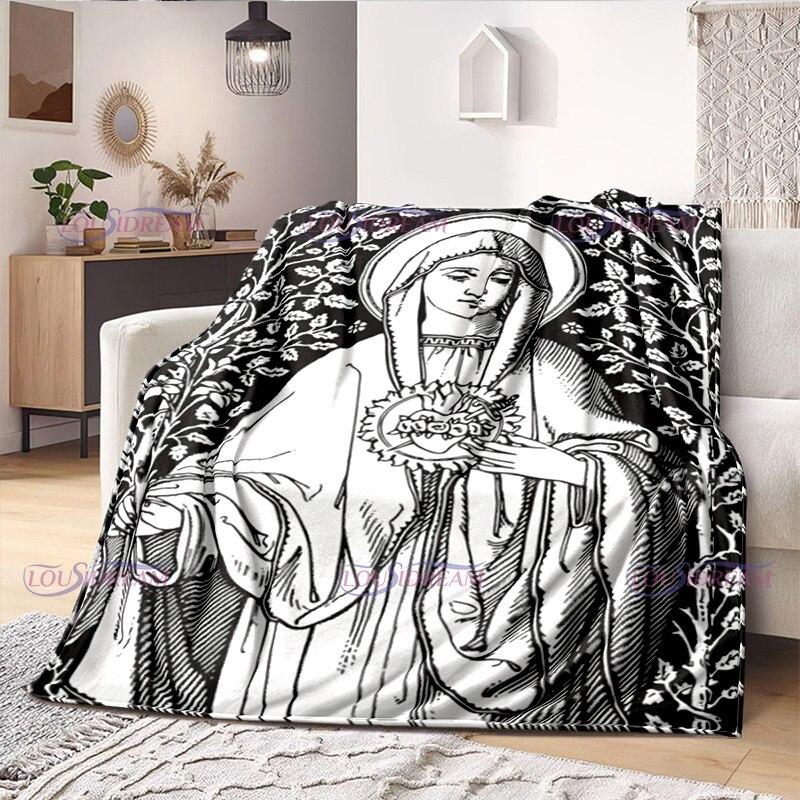 Religious Blessed Virgin Mother Mary Fleece Warm Soft Throw Blankets Fuzzy Bed Blanket for Couch, Bed, Sofa Ultra Warm and Cozy