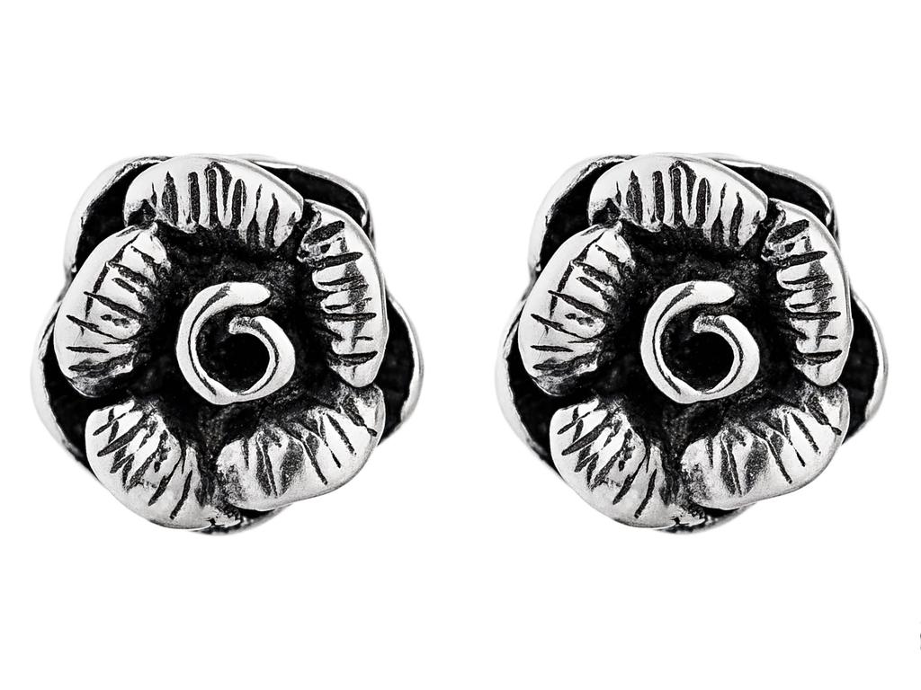 Kolczyki Srebrne Kwiaty Róże Małe Damskie Oksydowane Wkrętki Kwiatki 7Mm