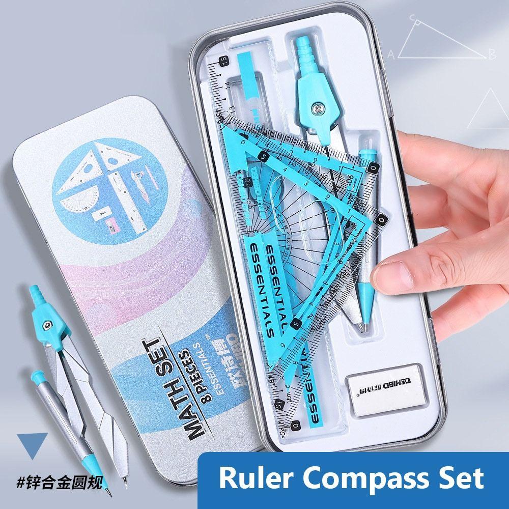 7/8pcs Transparent Protractor Ruler Kit Plastic Geometry Drawing Tool Measuring Ruler Students