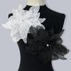 Multi-Layer White Black Lace Beads Organza Flower Sew On Patch For Wedding Evening Dress Decoration Applique