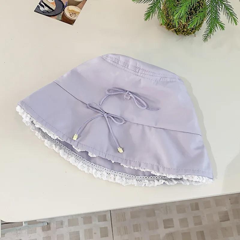 Милая кружевная шляпа-ведро с бантом для женщин и девочек, хлопковая кепка-рыбак со звездой и бантом, корейская шляпа Y2K для бассейна, для путешествий, отдыха, солнца