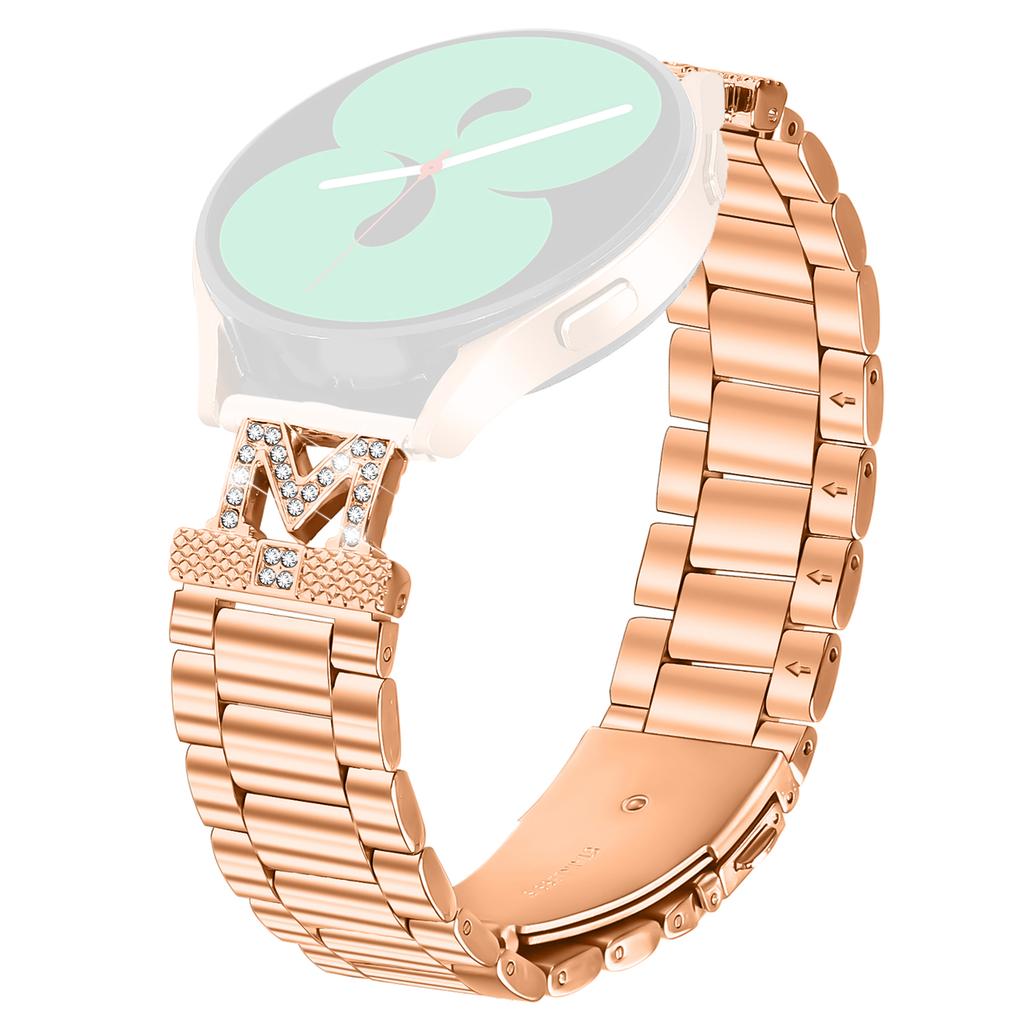 For Samsung Galaxy Watch Active Replacement Strap M-Type Rhinestones Decor Stainless Steel 3-Bead Watch Band