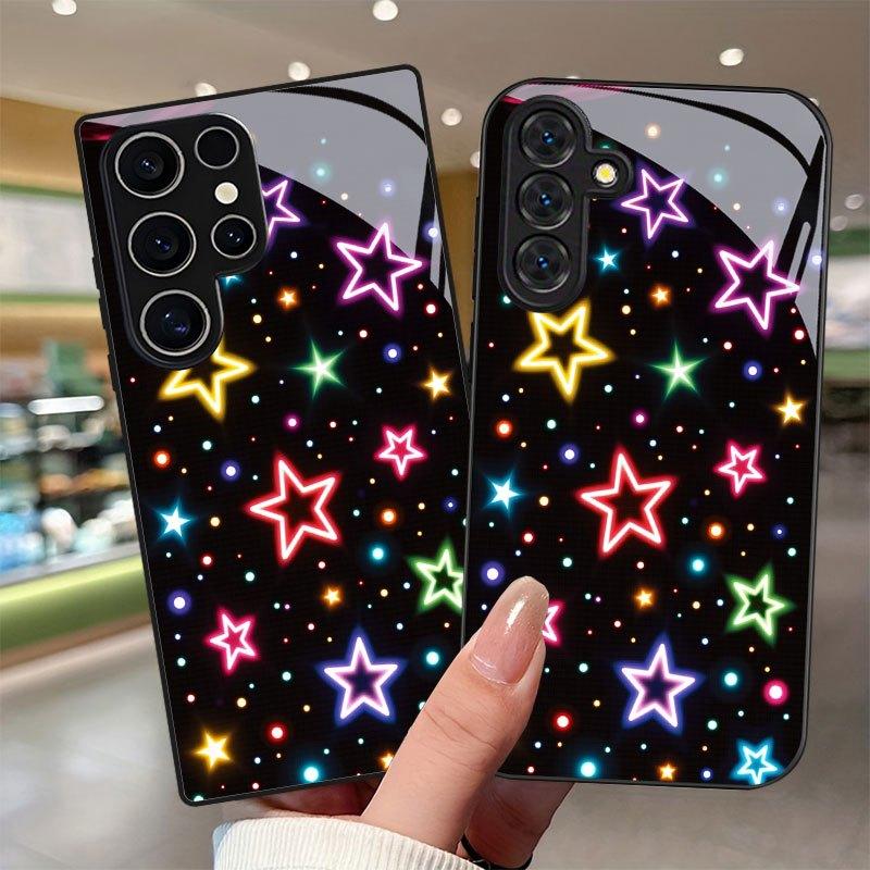 Colorful pentagram patterned glass phone case suitable for Samsung Galaxy S26 S25 S24 S22 S21 S20 FE/Ultra/Plus hard case