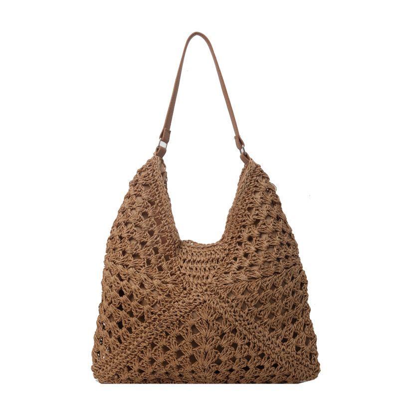 Fashionable Straw Bag: Hollow Square & Large Triangle Design, Contrast Color, Multi-way Wear Women's Crossbody & Shoulder Bag