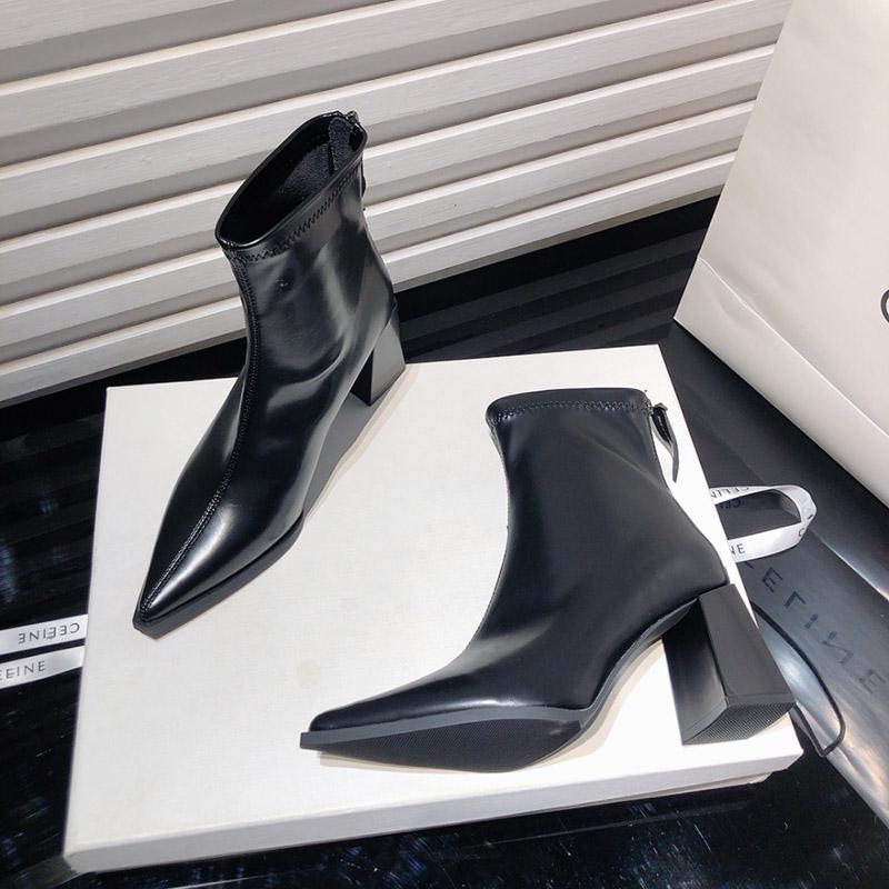 Женские ботильоны с острым носком, модные элегантные туфли из мягкой кожи, женские современные короткие ботильоны на толстом каблуке