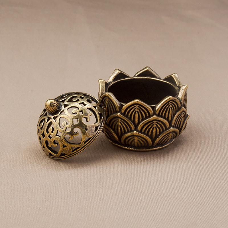 Retro Copper Small Lotus Hollow Out Incense Stick Burner Brass Incense Holder