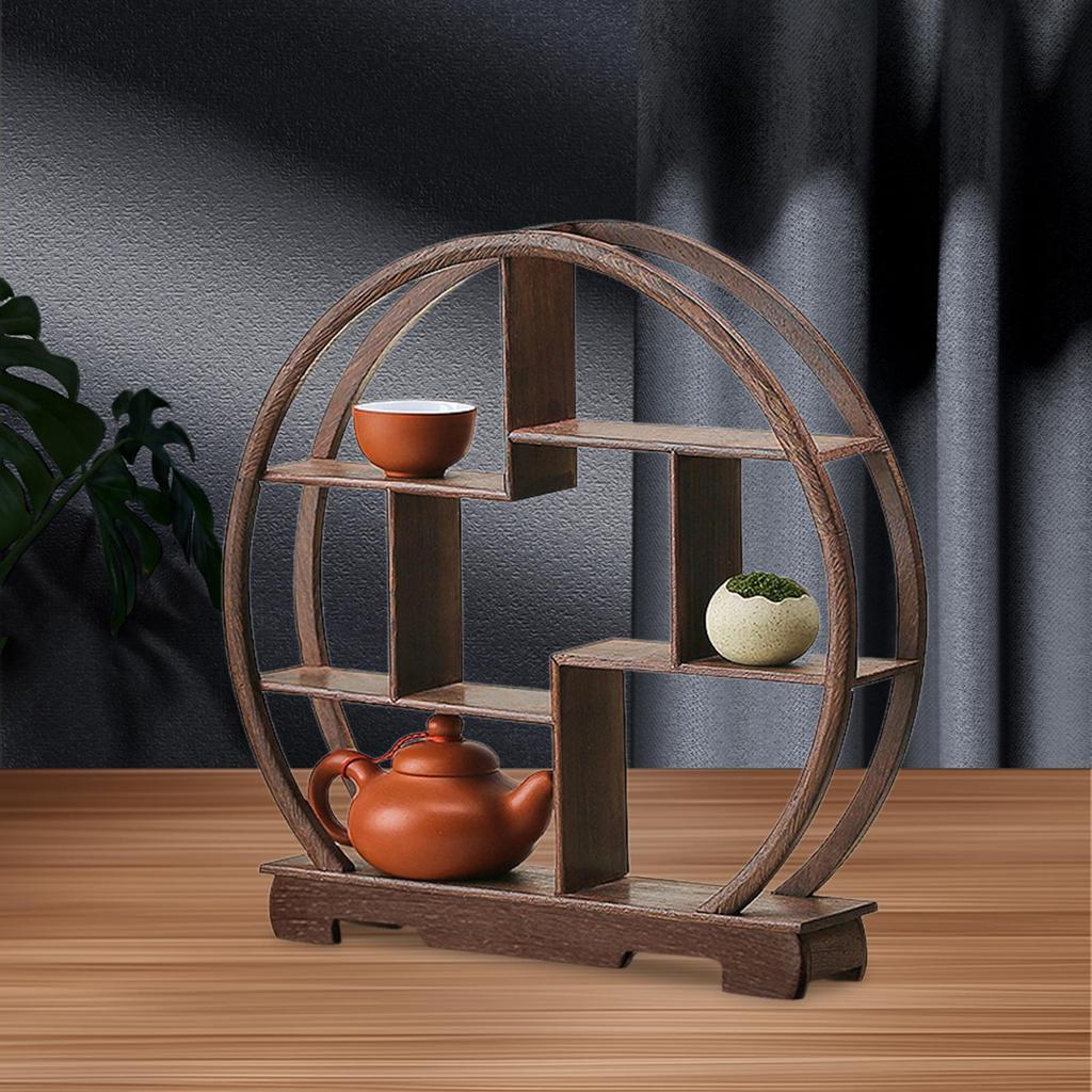 Wooden Display Stand Figurines Display Rack Decorative Teapot Stand Showcase for Antique Store Home Table Bookcase Office Decors