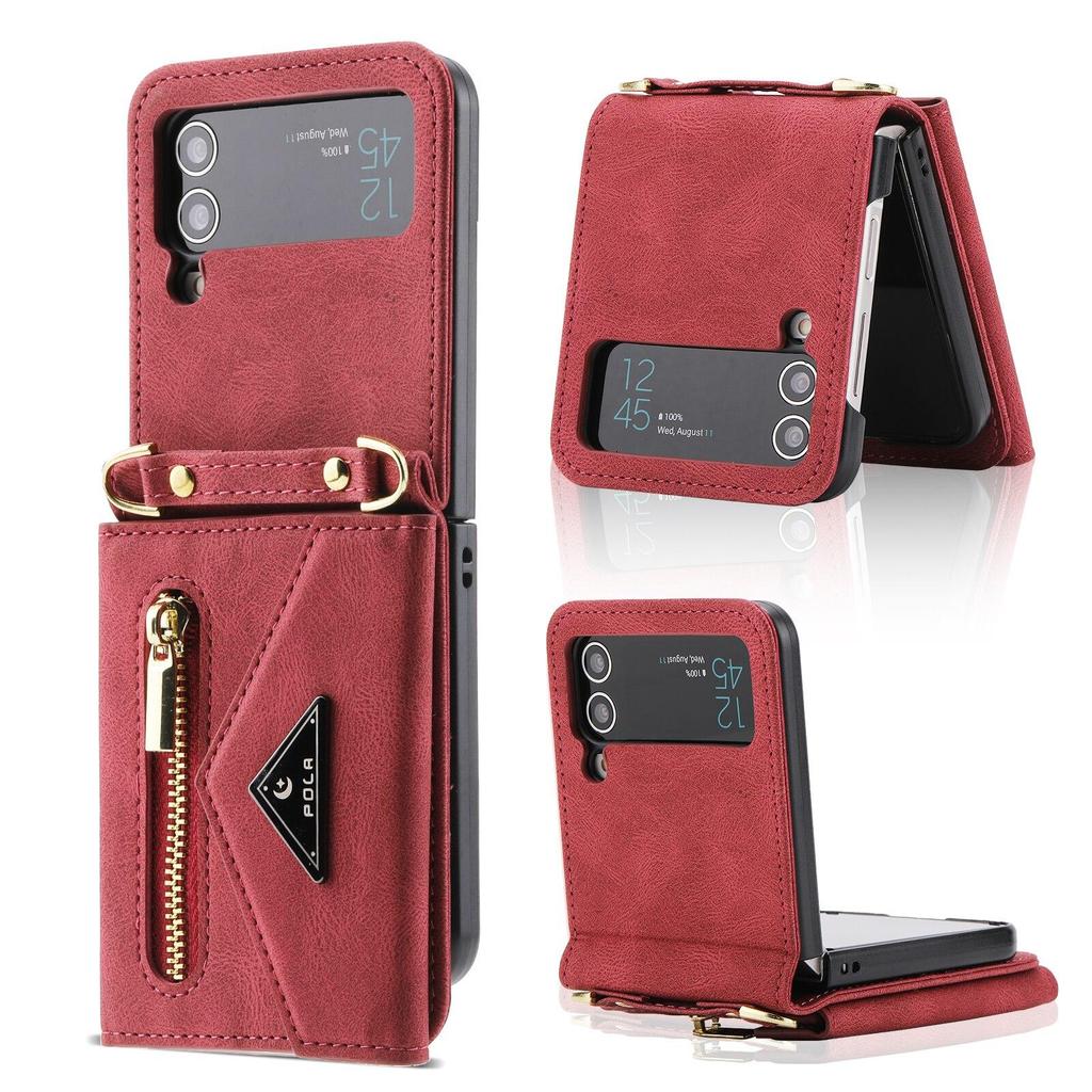 Кожаный чехол для Samsung Flip4 Galaxy Z Flip 4 Z Flip 3 5G Vintage с длинным шнурком и 3 слотами для карт