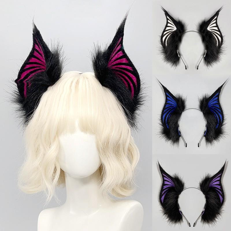 Halloween Vampire Bat Ear Headband Cosplay Accessory Sweet Gothic Party Costume Prop Plush Animal Hairband