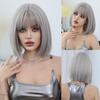 Professional  WIGS Synthetic Short Straight Ash Brown Bob Wig for Women High Density Layered Highlight Blonde Hair Wigs with Neat Bangs