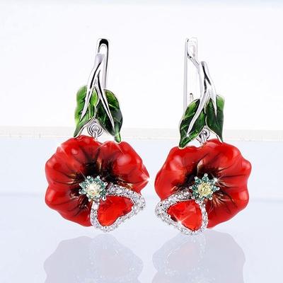 Серьги-подвески с красным цветком и цирконием для женщин, романтические украшения для свадебной вечеринки