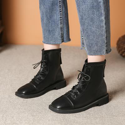 2024 Лидер продаж однотонные британские короткие ботинки мотоциклетные ботинки осень и зима с подкладкой универсальные мягкие кожаные женские ботинки