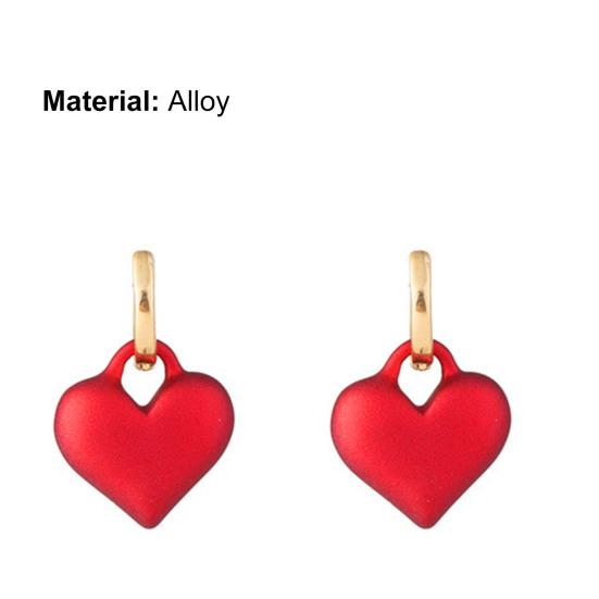 1 Pair Luxury Romantic Clip Earrings Frosted Red Heart Drop Earrings Party