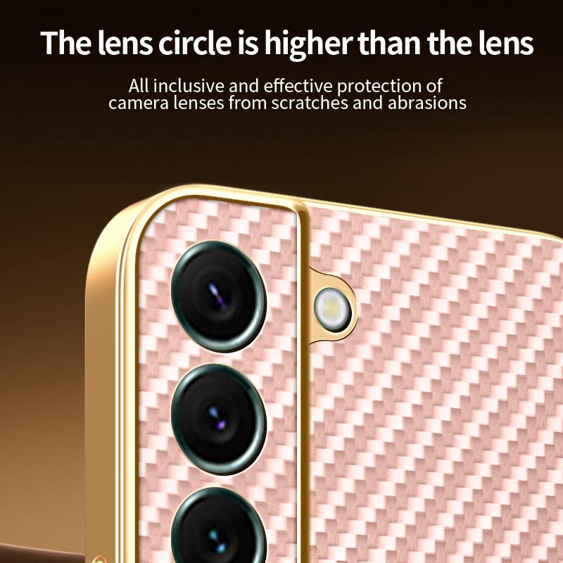 For Samsung Galaxy S22+ 5G Phone Case Carbon Fiber Textured Electroplated TPU Back Cover