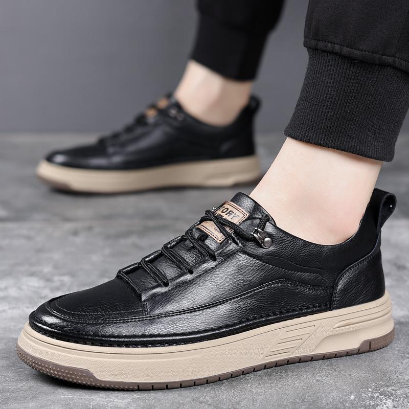 Fashion British Style Men Casual Leather Shoes Fashion Trend Outdoor Antiskid Oxford Shoe Leisure Flat Designer Antiskid Vulcanized Shoe
