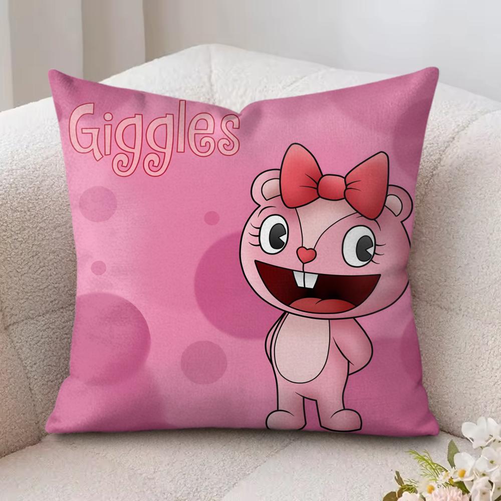 Мультяшная наволочка для подушки Happy T-Tree Friends, шелковистый короткий плюш, скрытая молния, пылезащитная наволочка для диванной подушки, для домашнего декора