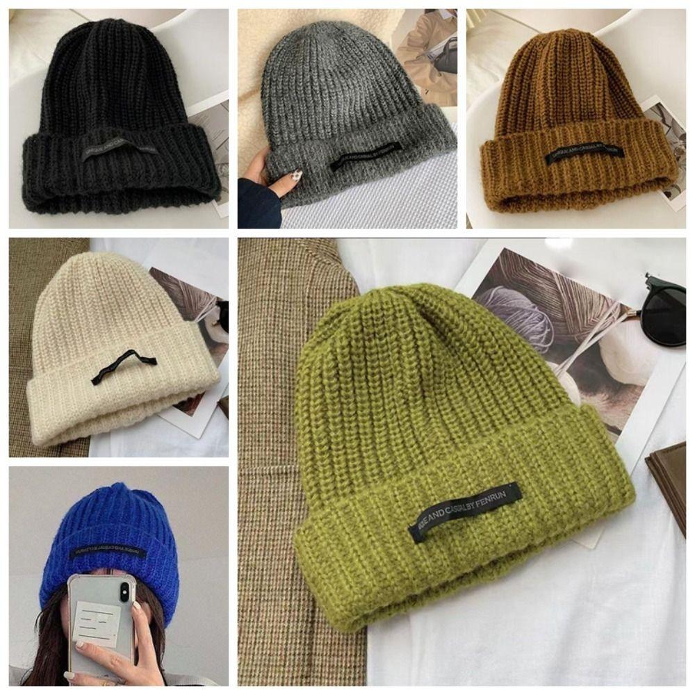 Letter Simple Skullies однотонная шерстяная холодная шапка модная зимняя теплая шапка женская/мужская