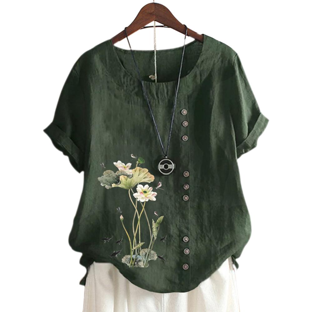 Fashionable Women's Short Sleeve Cotton Top with 11 Colorful Floral Designs