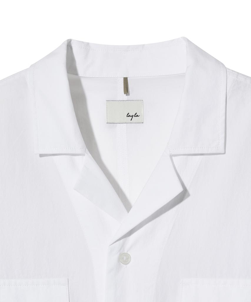 DIAMOND LAYLA [Cool Cotton] 3-Stitch Open Collar Cotton 1/2 Shirt S135 White