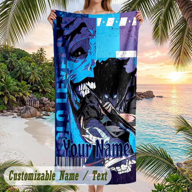 Solo Leveling Beach Towel, Personalized Custom Name Text, Quick Dry Large Absorbent Towel For Beach Pool