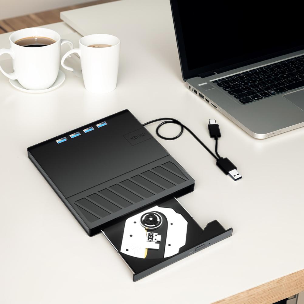 Портативный CD/DVD-плеер 7-в-1 USB 3.0 Type C с портом SD/TF, Оптический привод, Тонкий, для Windows XP/7/8/10/11, Ноутбука, Настольного компьютера