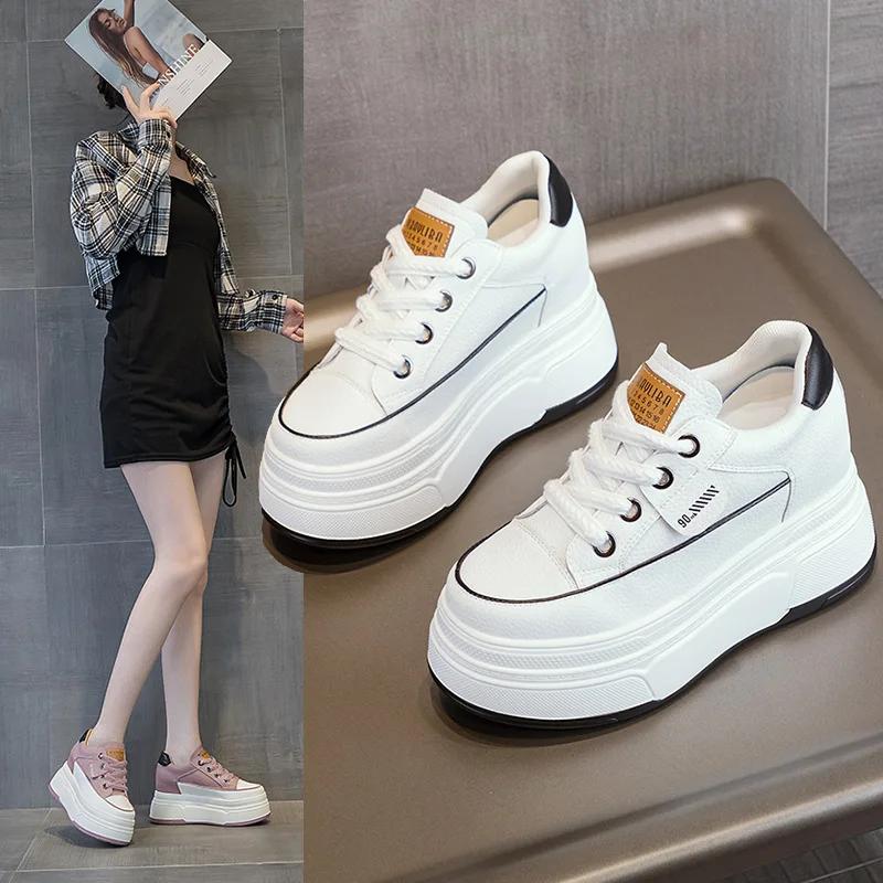 9 см натуральная кожа платформа кроссовки танкетка обувь для женщин дышащие кроссовки осенняя повседневная обувь скрытый каблук zapatillas mujer