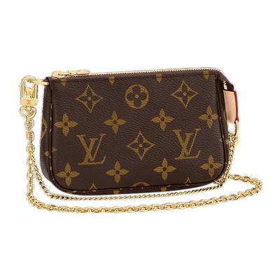 Мини-сумочка Pochette с двойной цепочкой, классическая, с монограммой, из канваса с покрытием, кожаная, ручная, наплечная, кроссбоди, миниатюрная, женская, коричневая, M82510