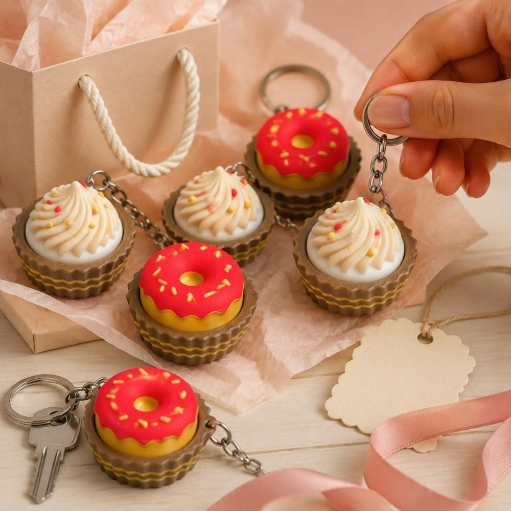 Simulated Dessert Clicker Keychain 3D Printed Cupcake Donut Key Chain Backpack Decor