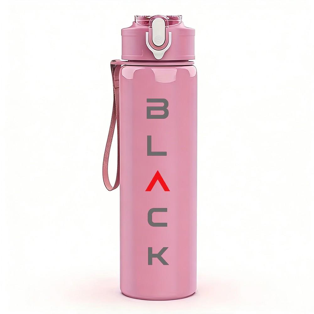 1PC Vertical Black Letter Text Art Print 750ml Color Plastic Sports Water Bottle Leakproof Flip Straw Lid Suitable for Sports Office Home Use