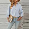 Women's Casual Button V-Neck Solid Color Long Sleeve Top