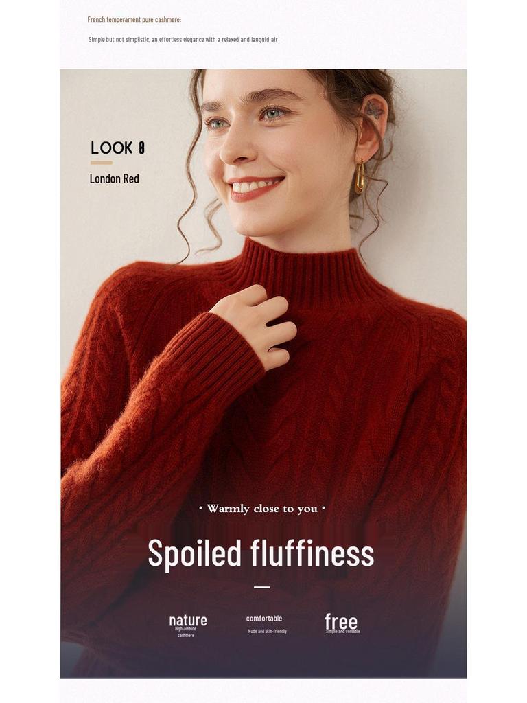 Женский приталенный кашемировый свитер-пуловер крупной вязки на осень/зиму