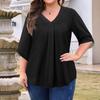 Women's Fashion Large Size Solid Color V-Neck Three-quarter Sleeve Top