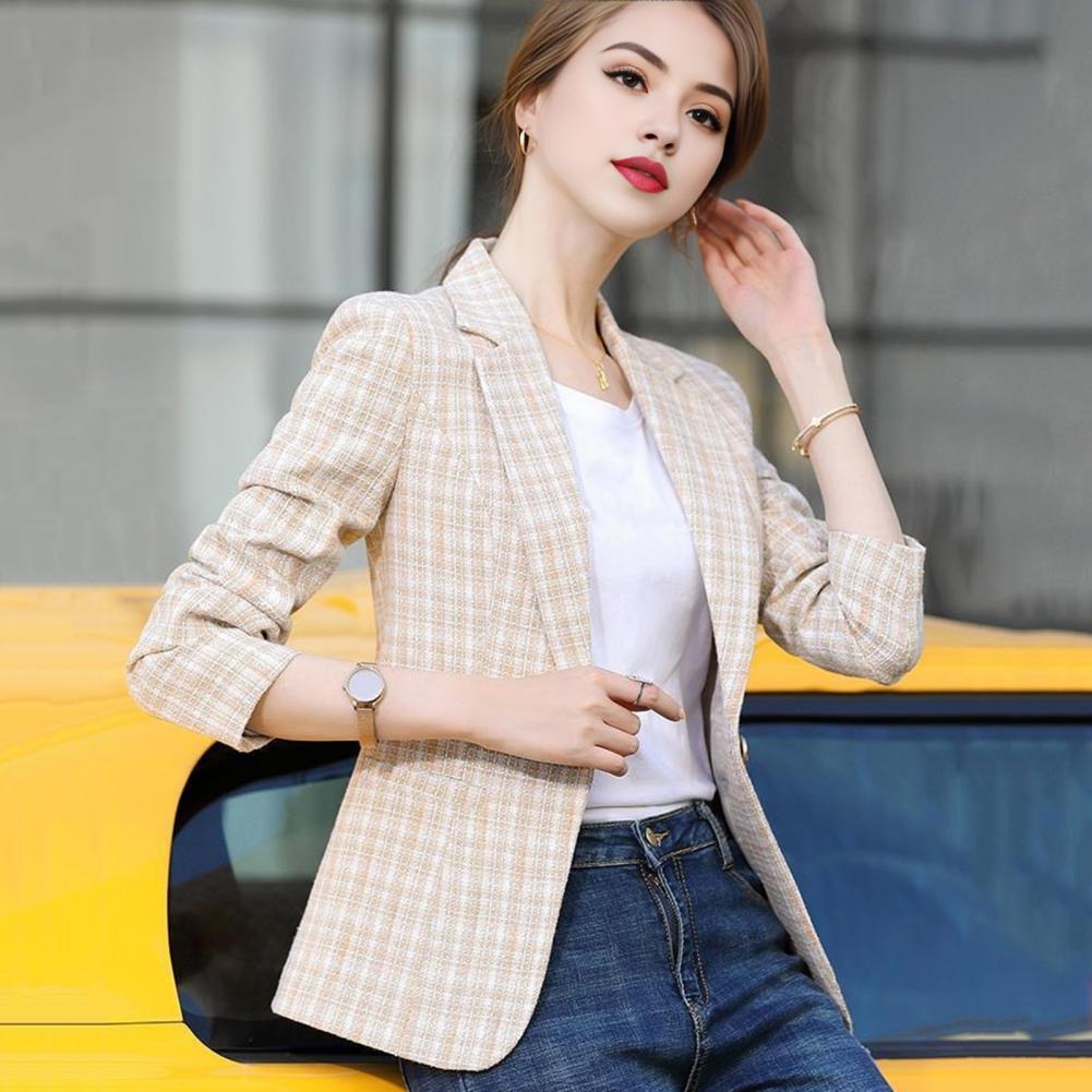 Весна Осень Костюм Пальто Женский Лацкан Длинный Рукав Slim Fit Одна Пуговица Костюм Пиджак С Карманами Офисная Женская Верхняя Одежда