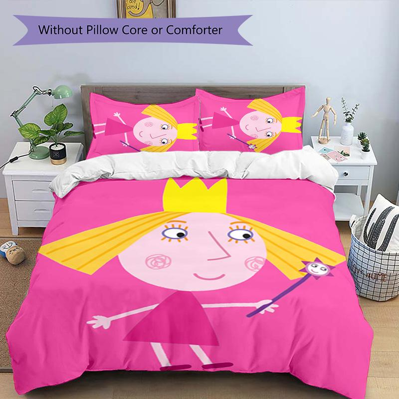 3pcs Ben and Holly's Little Kingdom pattern bedding set duvet cover set includes duvet cover &pillowcases,perfect all season bedroom decoration&gift