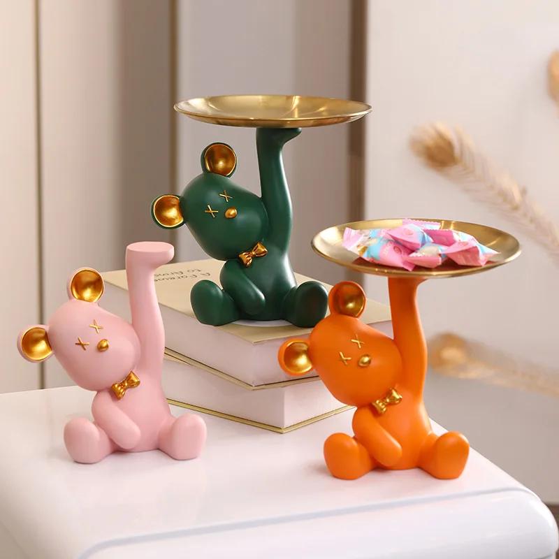 Home Decoration Porch Key Storage Tray Decoration Living Room Office Desktop Light Luxury Home Hani Cute Bear Tray