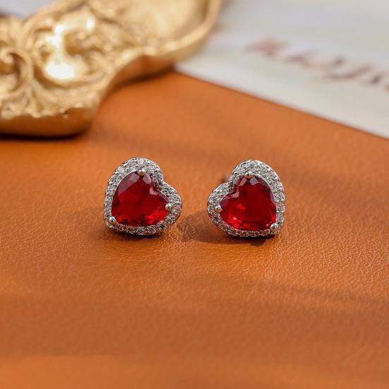 Heart Shape Earrings Full Diamond Effect Micro-Setting Love Zirconia Stud Earrings Romantic Jewelry for Women Girls Everyday Wear Anniversary Gift