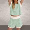 Женский комплект одежды Yousheng из 2 предметов для отдыха, полосатая рубашка с коротким рукавом и шорты, летний повседневный ребристый спортивный костюм, подходящий комплект