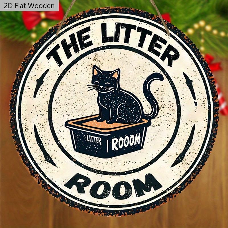 Rustic Wooden Sign with Cute Black Cat Pattern - The Litte Room Round Sign for Pet's Door Hanging Decor - Ideal Home Decoration