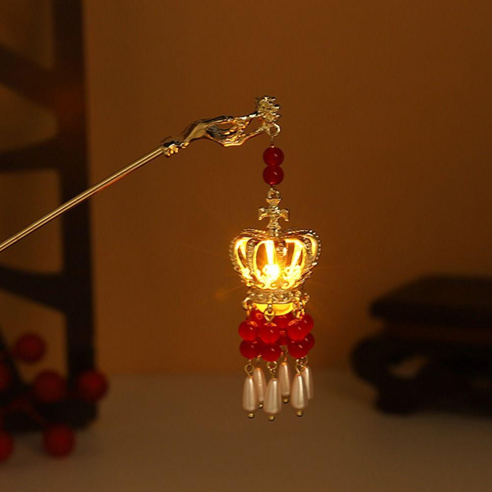 Китайский дворец Фонарь Шпилька для волос Золотой цвет Металлические палочки для волос Вилки со светом Женские украшения Ретро Цветок лотоса Кисточка Головные уборы