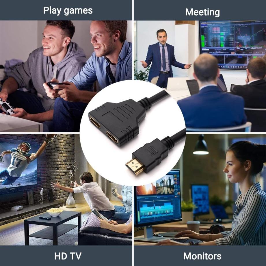 Кабель-разветвитель HDMI 1 в 2 выхода, 1080P, 2 порта, Y-образный адаптер-разветвитель для ноутбука, ТВ-приставки, монитора