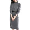 Knit Dress for Knee Long Mock Fall and Neat Long Korean Adult Spring Korean Women, Length, Sleeves, Plain, Neck, Ribbed, I-line, Winter, Simple, Soft,